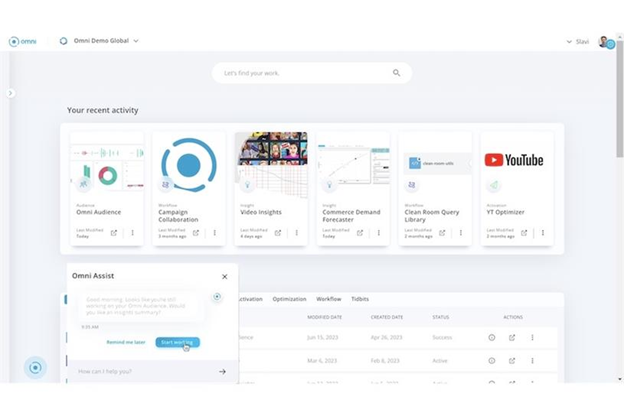 User screenshot of Creo's Omni Audience Explorer with a cursor selecting the AI-powered Omni Assist tool